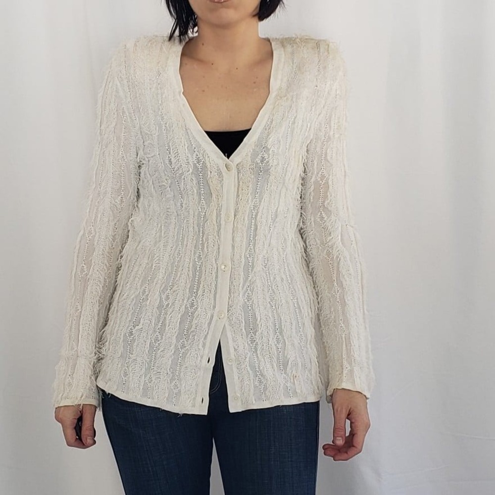 White Fuzzy‎ Cardigan